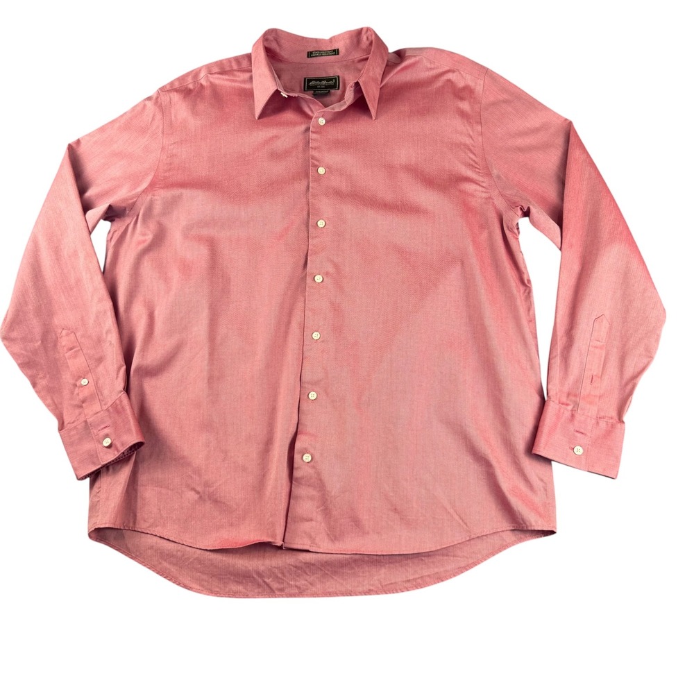 Eddie Bauer Mens XL Tall Salmon Pink Herringbone Cotton Button Down Shirt LS